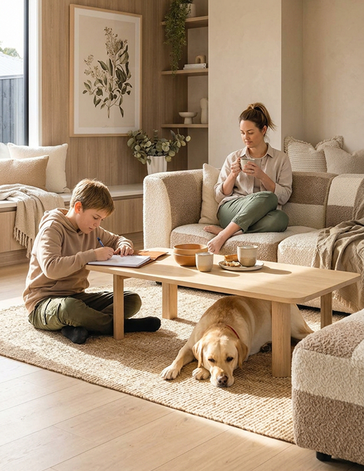 Family relaxing in a Sentinel living room